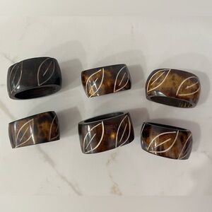 Vintage Set of 6 Carved Napkin Rings Made of Bone